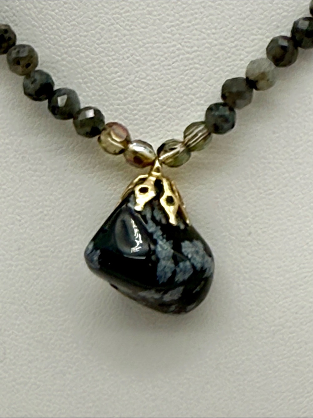Artisan Snowflake Obsidian Bead Necklace with Nugget Pendant - Picture 3 of 5